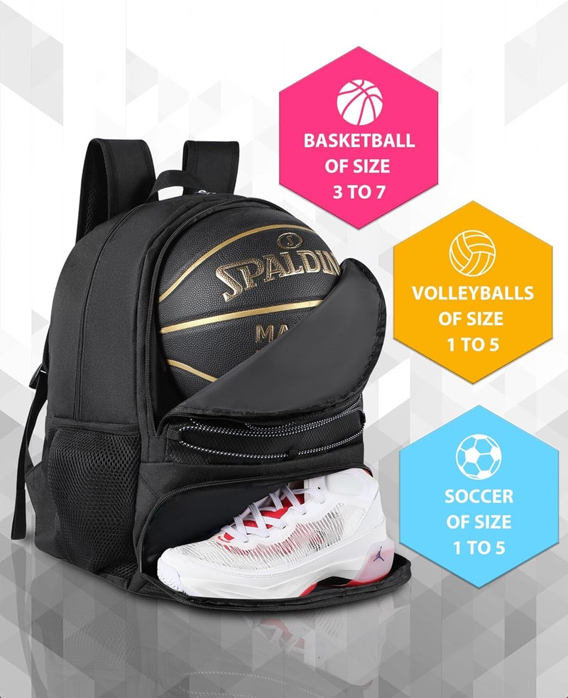 TRAILKICKER Basketball Bag Backpack for Men Women with Ball & Shoes Compartment 30L Capacity Lightweight Breathable Boys Girls Soccer Ball Bag Backpack Fit Volleyball Football Sports Travel School Gym - Image 3